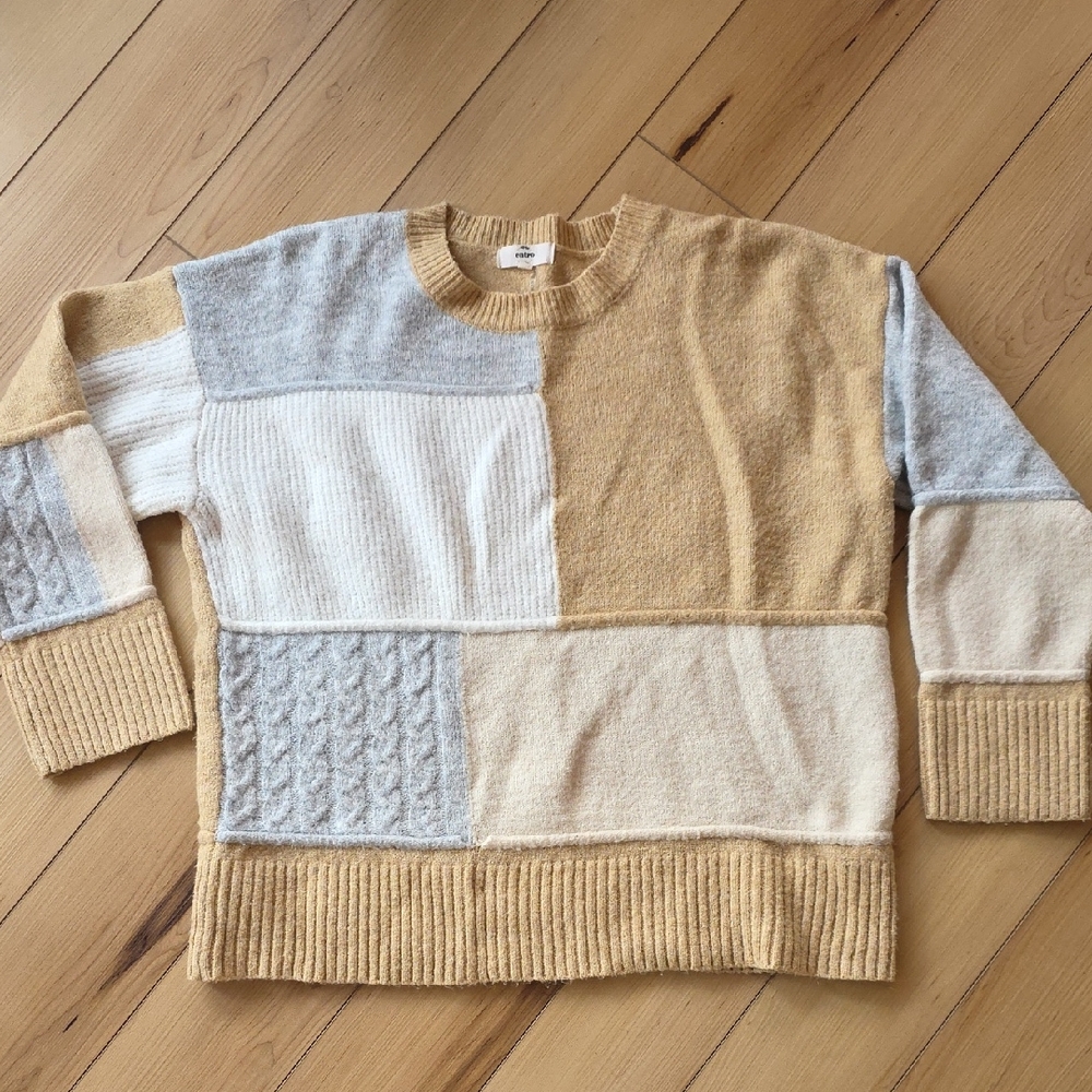 Entro Men's Patchwork Sweater in Beige, Gray, and Cream